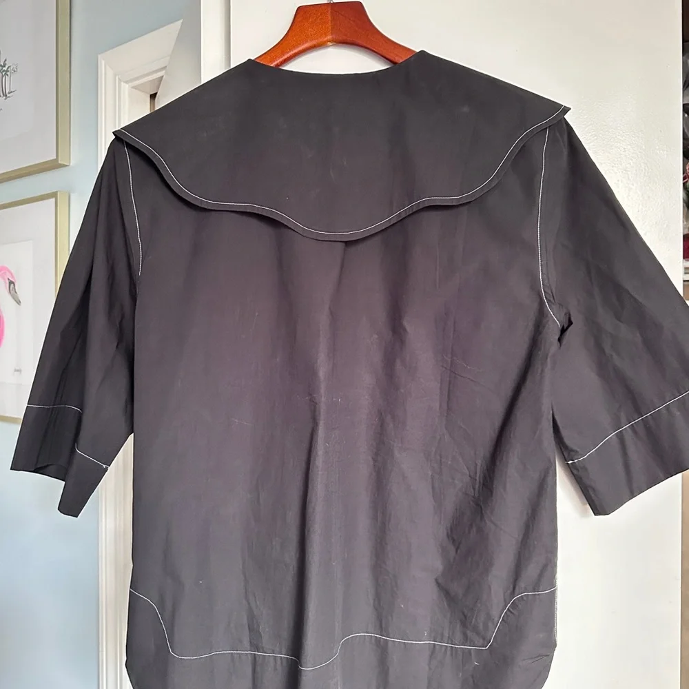 Ganni Black Button-Up Blouse with Scalloped Collar Size 40 (8 US) - Picture 2 of 2